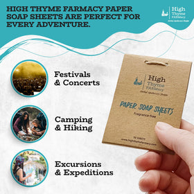 High Thyme FARMacy Travel Soap Sheets in a travel bag