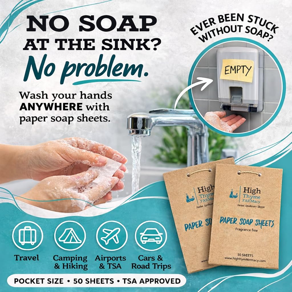 High Thyme FARMacy Travel Soap Sheets packaging with three packs