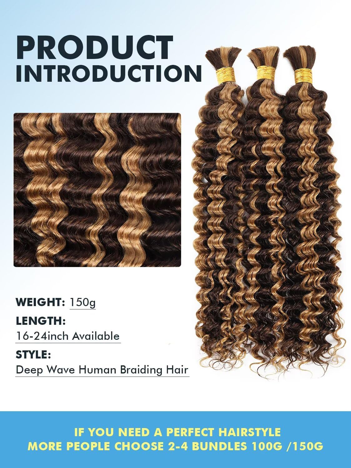 Highlight Human Braiding Hair 22 Inch curly texture close-up