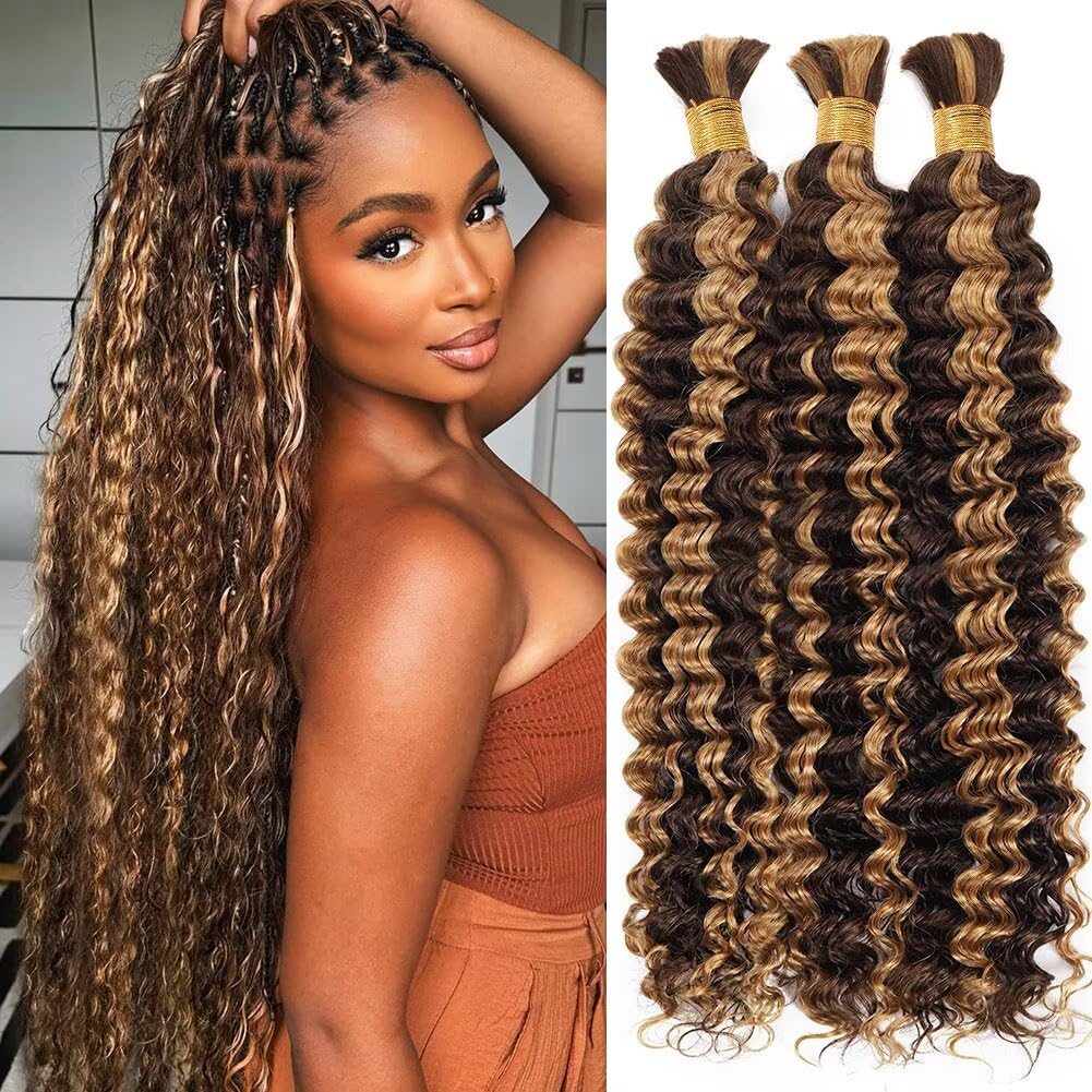 Highlight Human Braiding Hair 22 Inch ombre curly front view