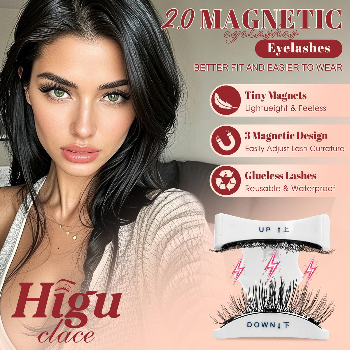 Higu clace Magnetic Eyelashes in small magnetic box with mirror