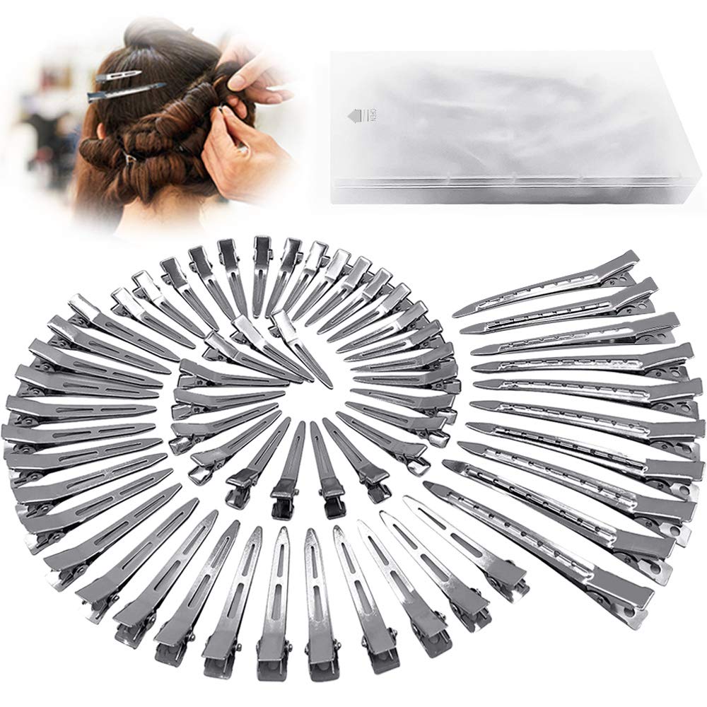 HiJeaton 60Pcs Metal Duck Billed Hair Clips assorted sizes in box
