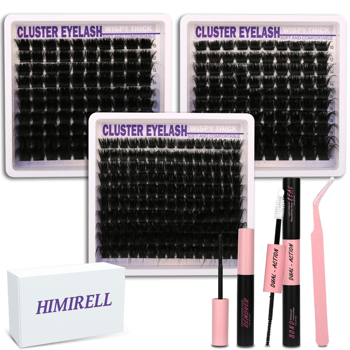 Himirell Lashes Clusters Kit 350Pcs with Bond & Seal Glue front view