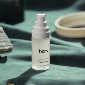 HIMS & HERS Triple Plump Hyaluronic Face Serum bottle with cap