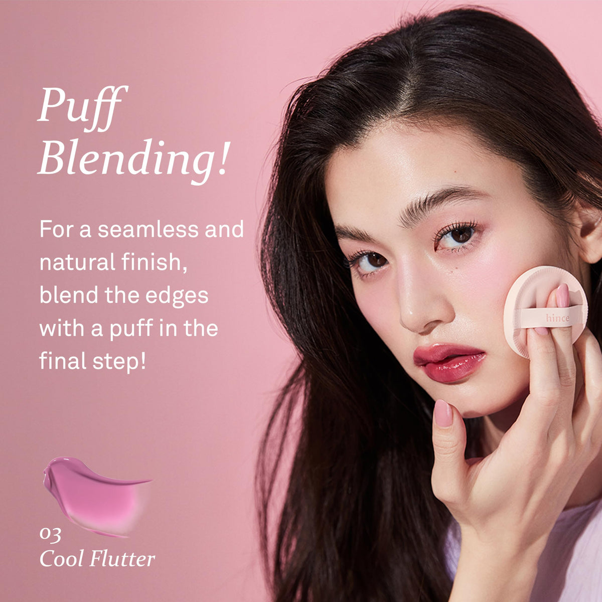 HINCE Dewy Liquid Cheek Blush Cool Flutter applied on skin