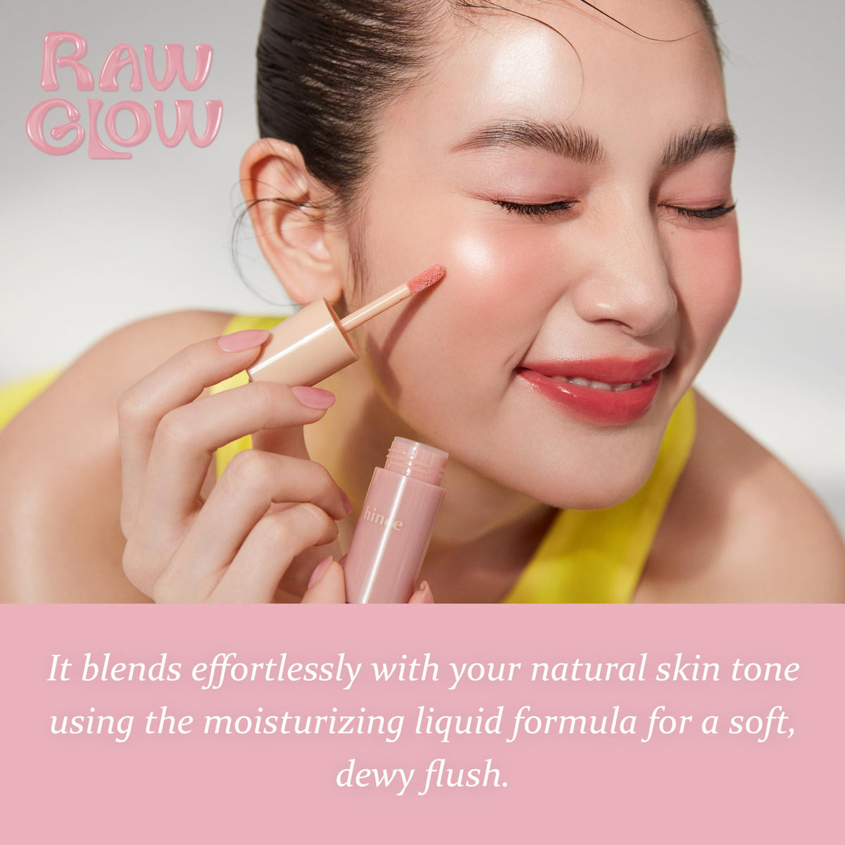 HINCE Dewy Liquid Cheek Blush in use with makeup