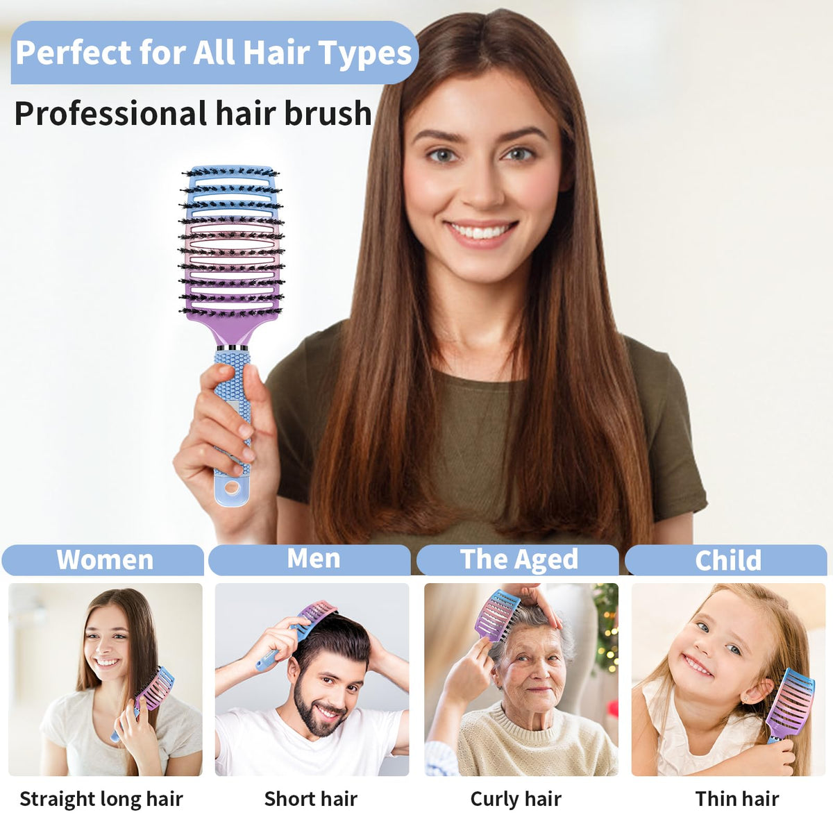 HIPPIH Boar Bristle Hair Brush set in protective box