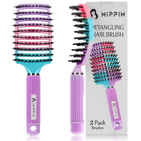 HIPPIH Boar Bristle Hair Brush Set of 2 front view
