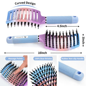 HIPPIH Boar Bristle Hair Brush showing natural bristles