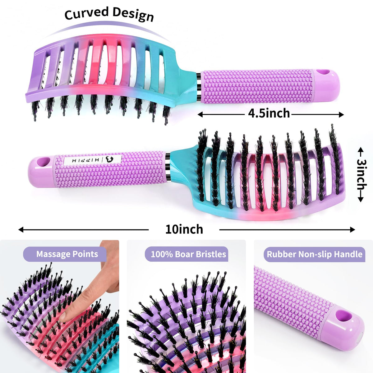 HIPPIH hair brush showing natural boar bristles