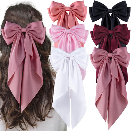 hisial 6Pcs Large Bow Hair Clips in assorted colours
