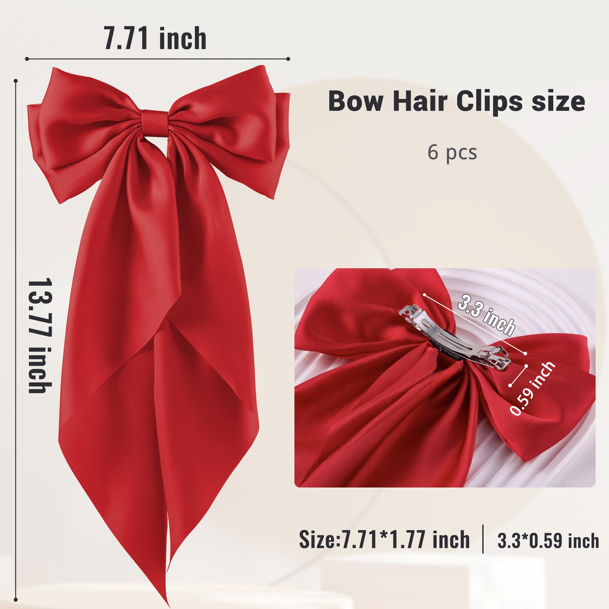 hisial Large Bow Hair Clip close-up of silky satin texture