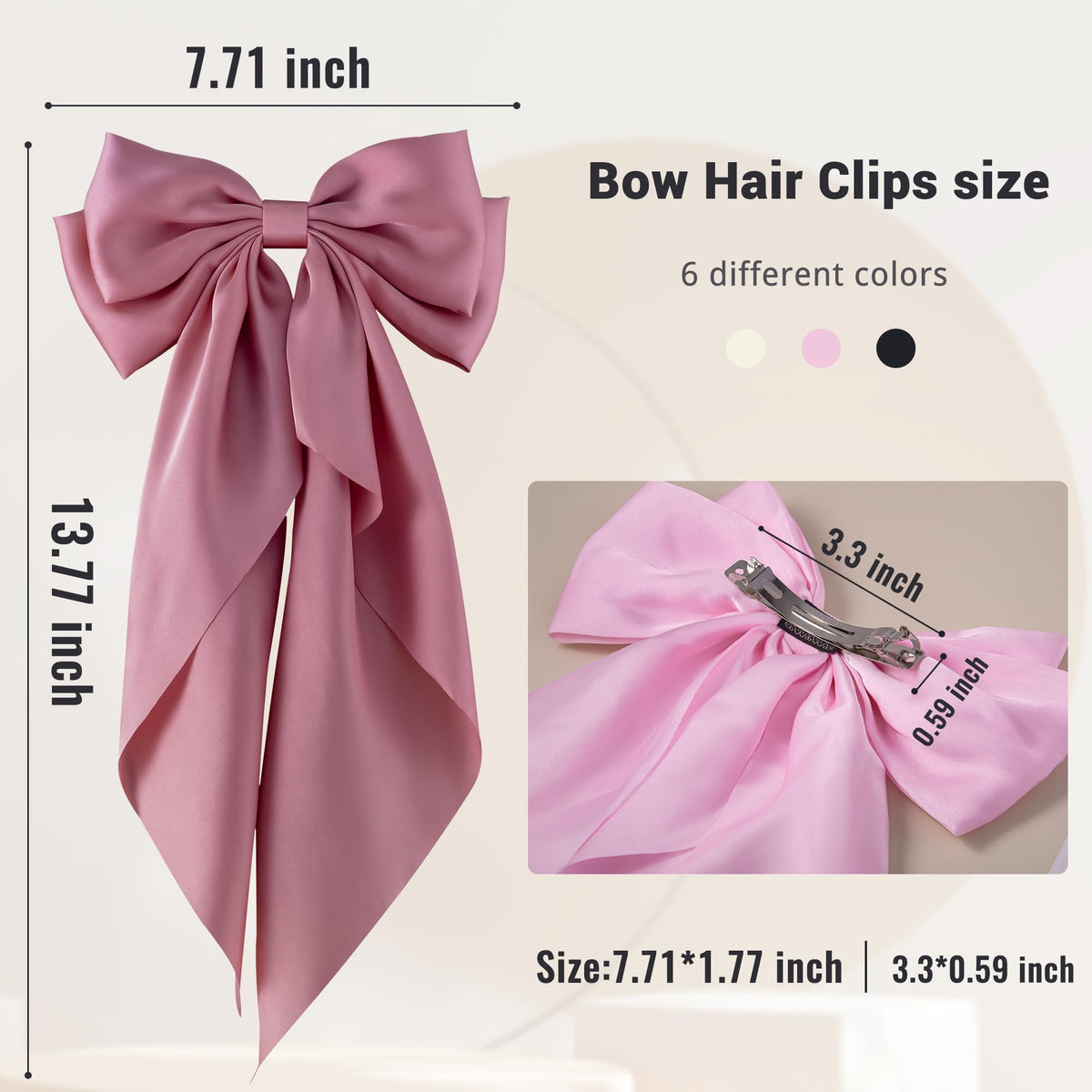 hisial Large Bow Hair Clip close-up showing silky satin fabric
