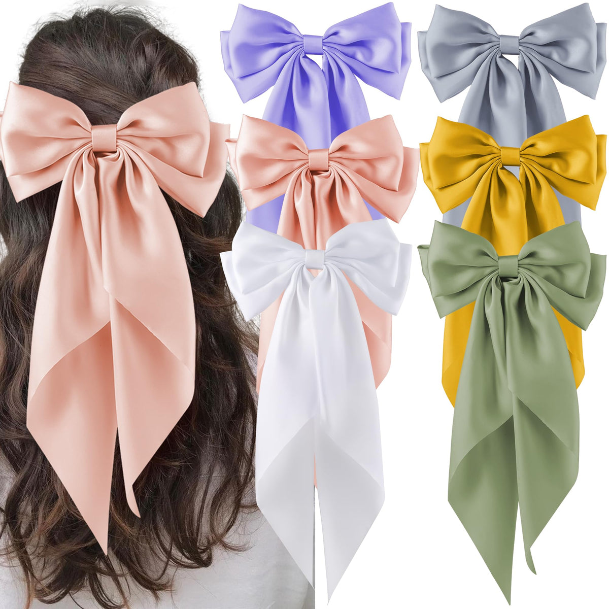 hisial large bow hair clip in beige front view