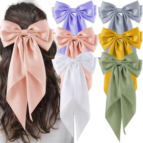 hisial large bow hair clip in beige front view
