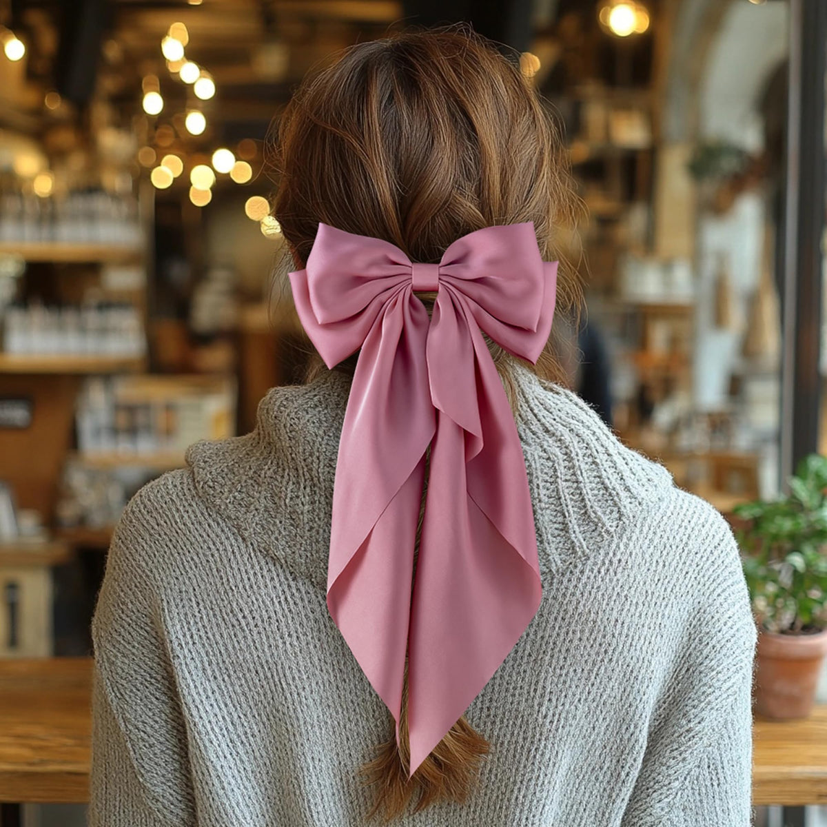 hisial Large Bow Hair Clip in black colour, front view