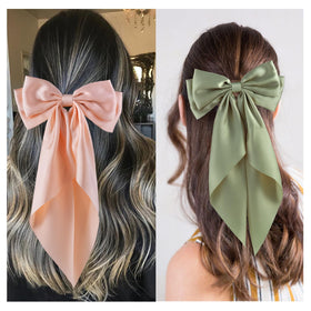 hisial large bow hair clip in grey front view