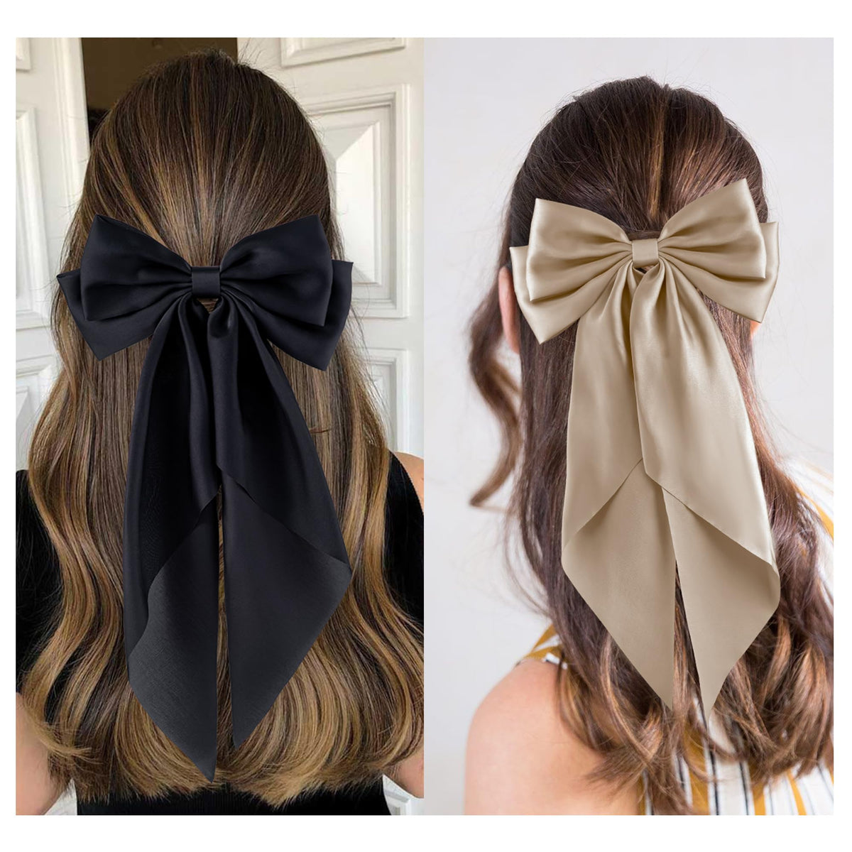 hisial large bow hair clip in light pink on a model
