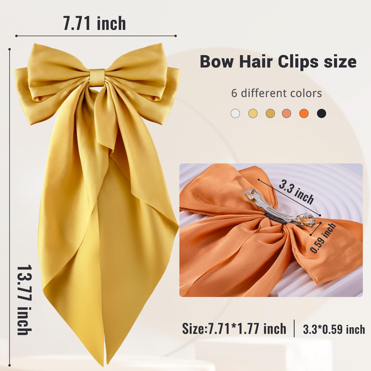 hisial large bow hair clip in orange, side view