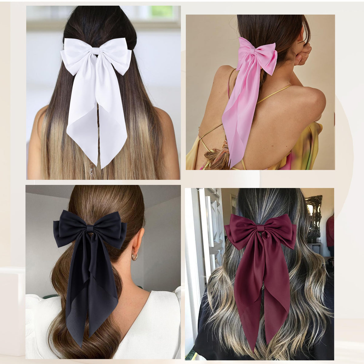 hisial Large Bow Hair Clip in pink colour, front view