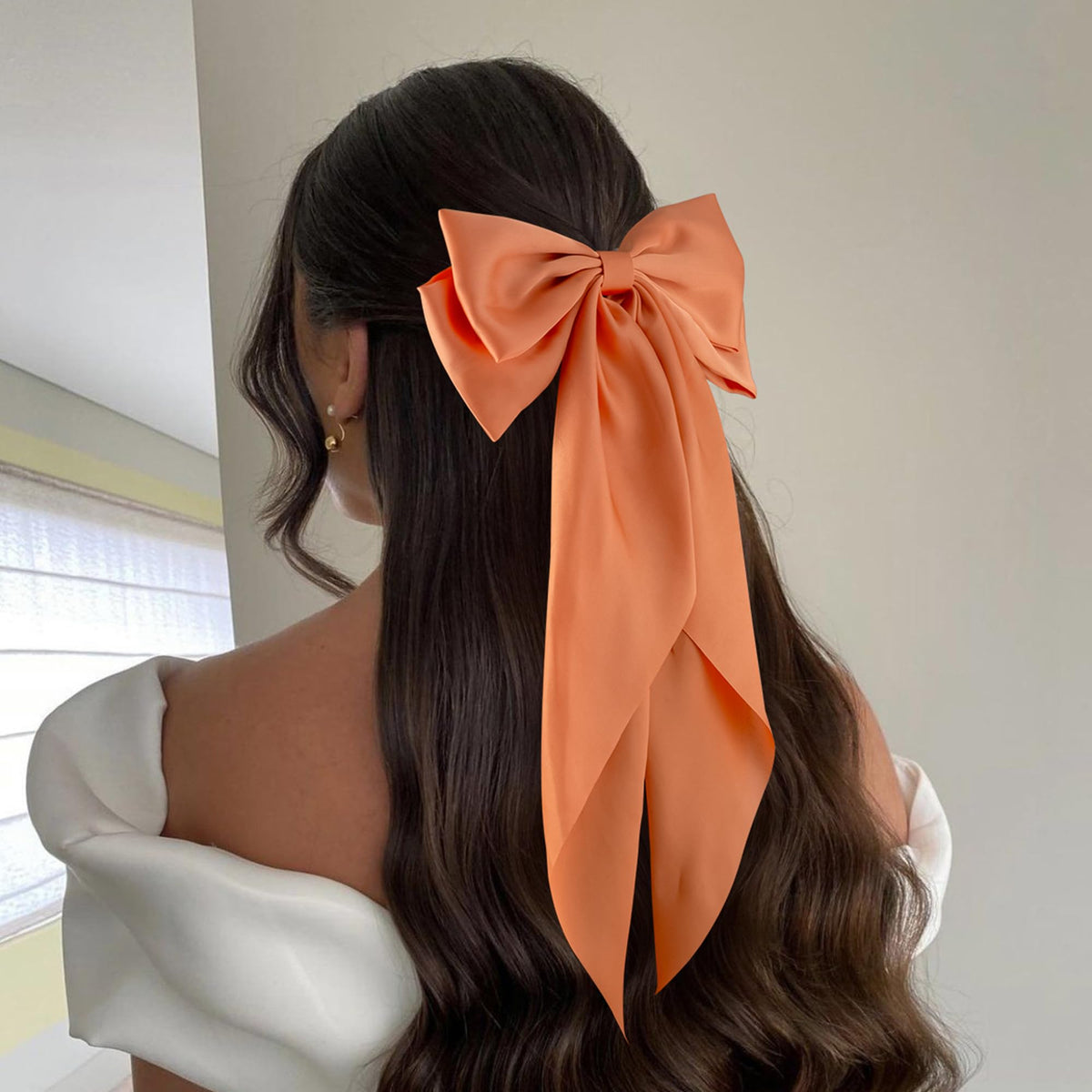 hisial large bow hair clip in yellow, lifestyle scene