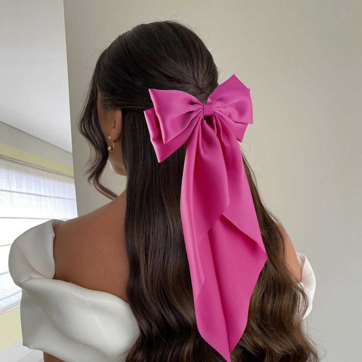 hisial large bow hair clip orange front view