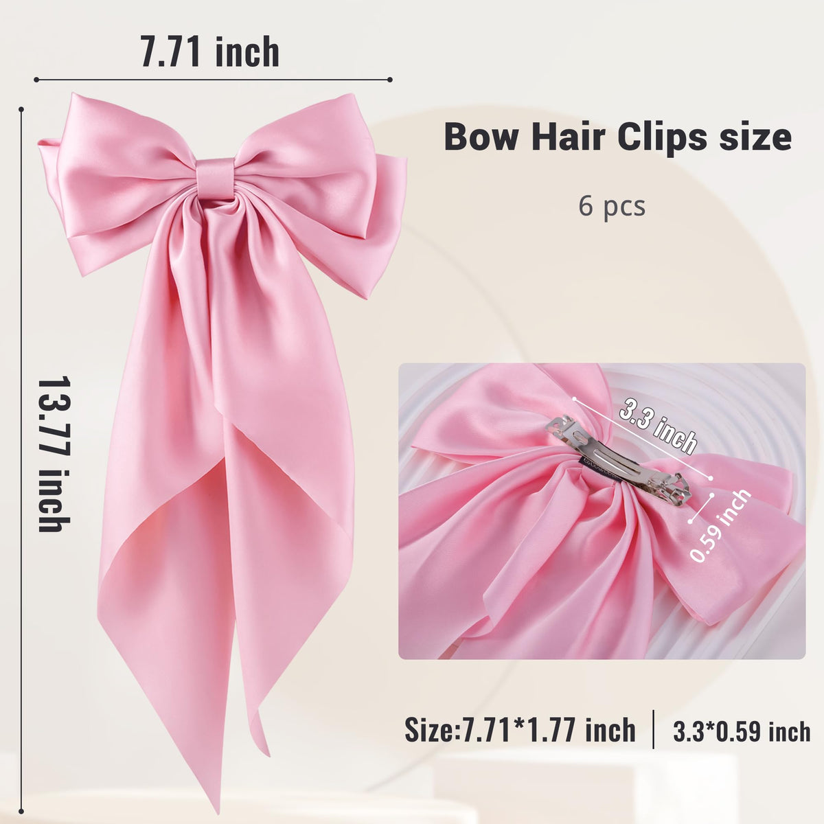 hisial Large Bow Hair Clip pink back view