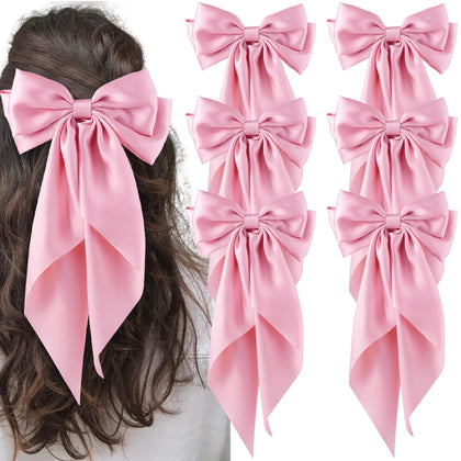 hisial Large Bow Hair Clip pink front view
