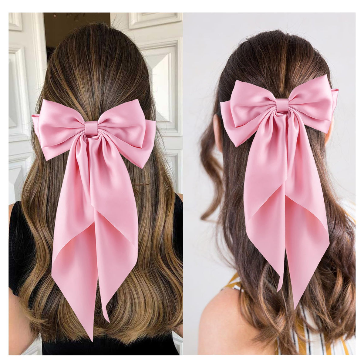 hisial Large Bow Hair Clip pink on a hairstyle