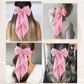 hisial Large Bow Hair Clip pink with silky satin fabric