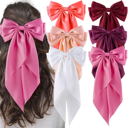 hisial large bow hair clip set in pink, peach, wine red, white, and black