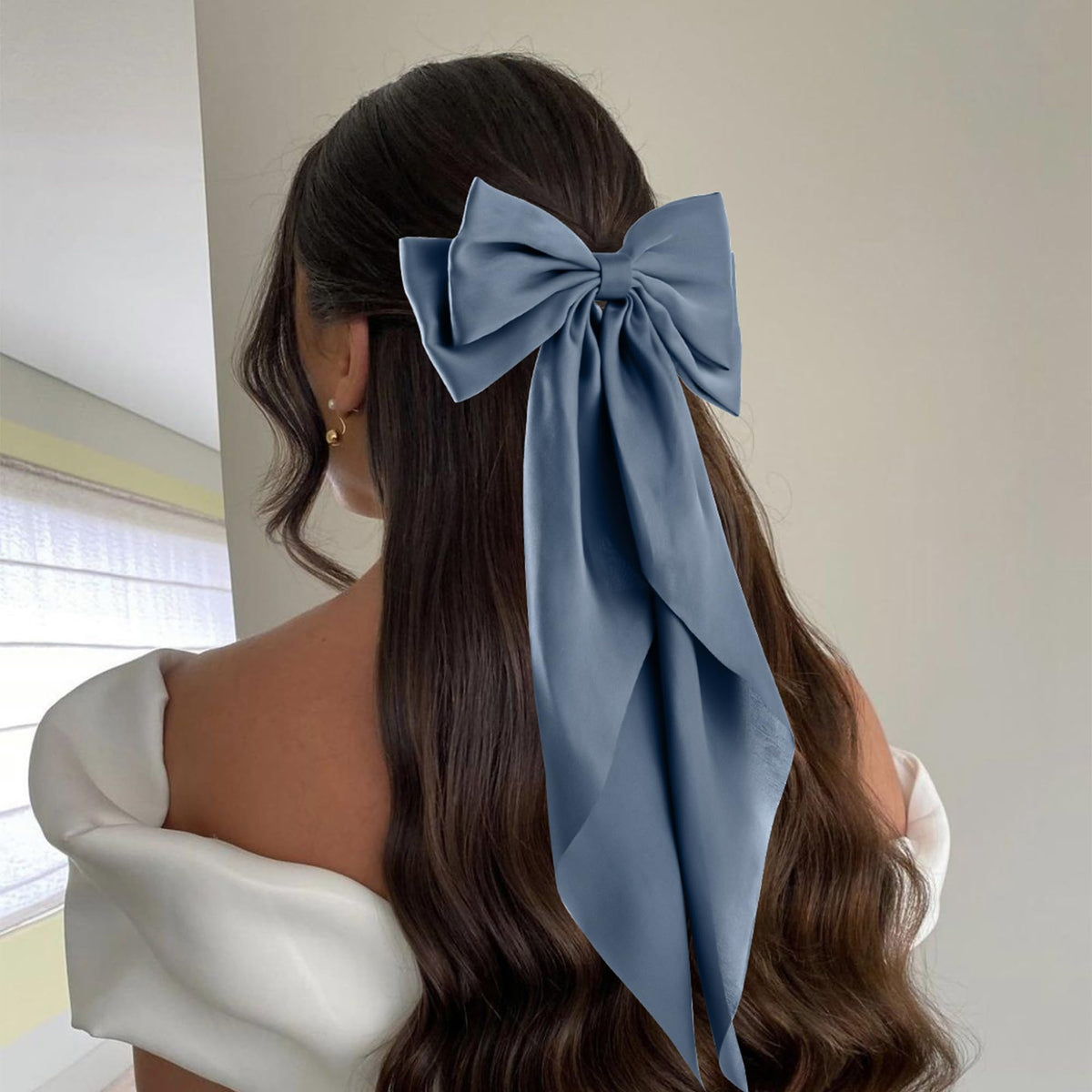 hisial Large Bow Hair Clip styled in a half updo hairstyle