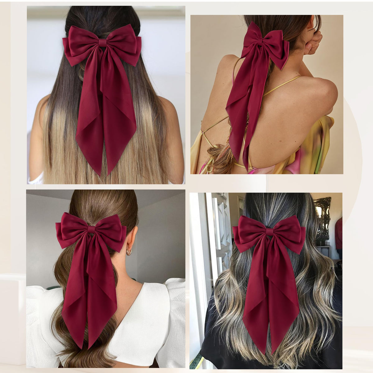 hisial Large Bow Hair Clips dark red close-up