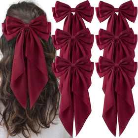 hisial Large Bow Hair Clips dark red front view
