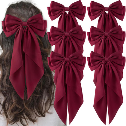 hisial Large Bow Hair Clips dark red front view