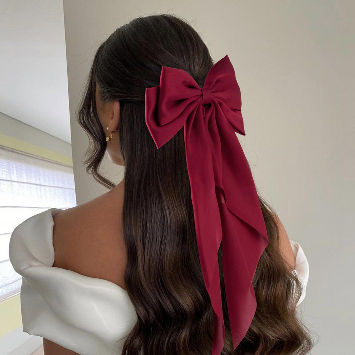 hisial Large Bow Hair Clips dark red in packaging