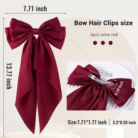 hisial Large Bow Hair Clips dark red side view