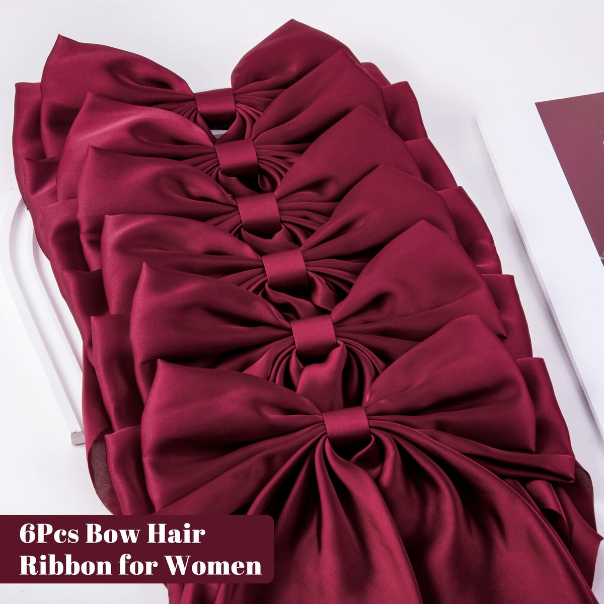 hisial Large Bow Hair Clips dark red styled in hair