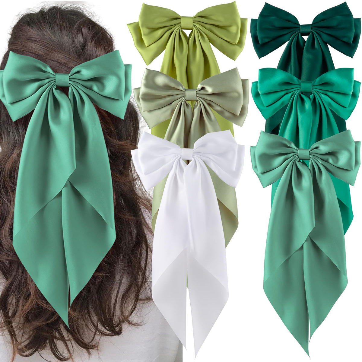 hisial Large Bow Hair Clips in black, blue, green, and white