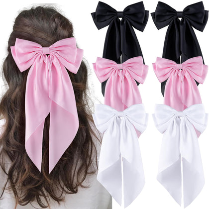 hisial Large Bow Hair Clips in black, pink, and white