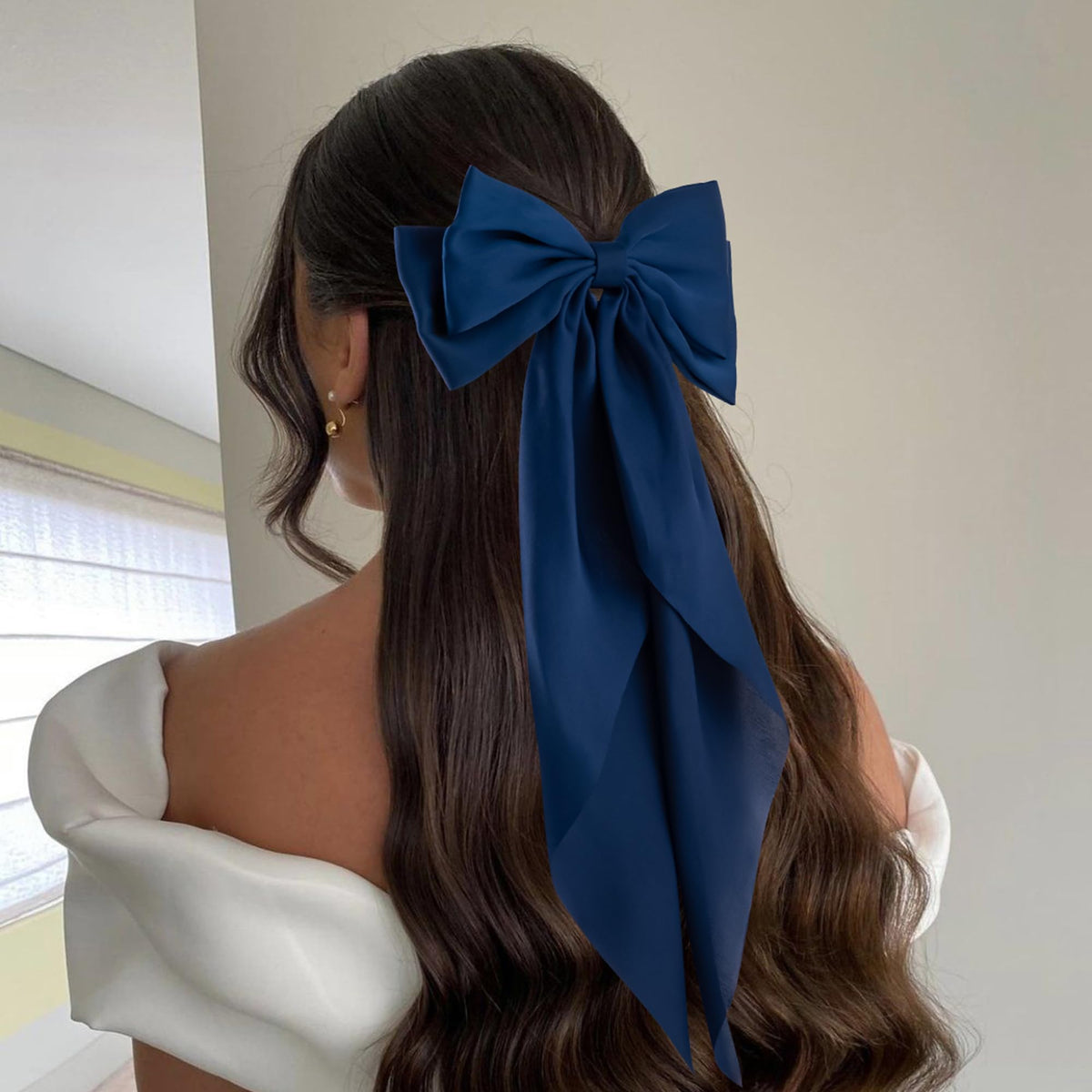 hisial Large Bow Hair Clips in blue grey front view