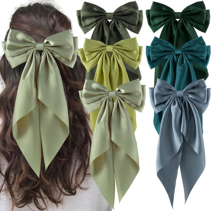 hisial large bow hair clips in green and olive green front view