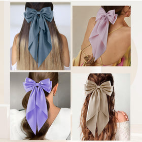hisial large bow hair clips in khaki and purple