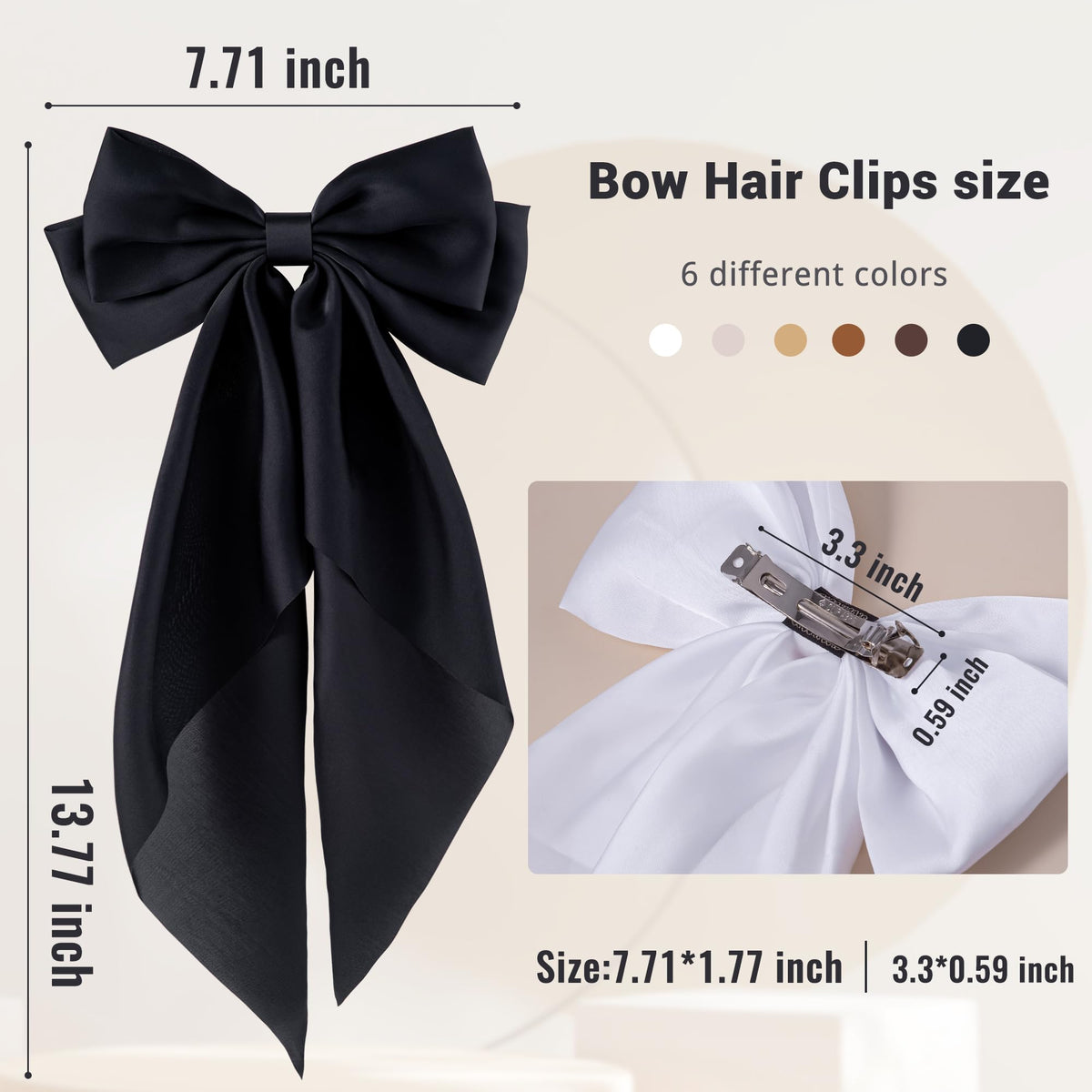hisial Large Bow Hair Clips in khaki, side view