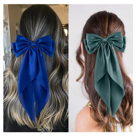 hisial Large Bow Hair Clips in navy blue front view