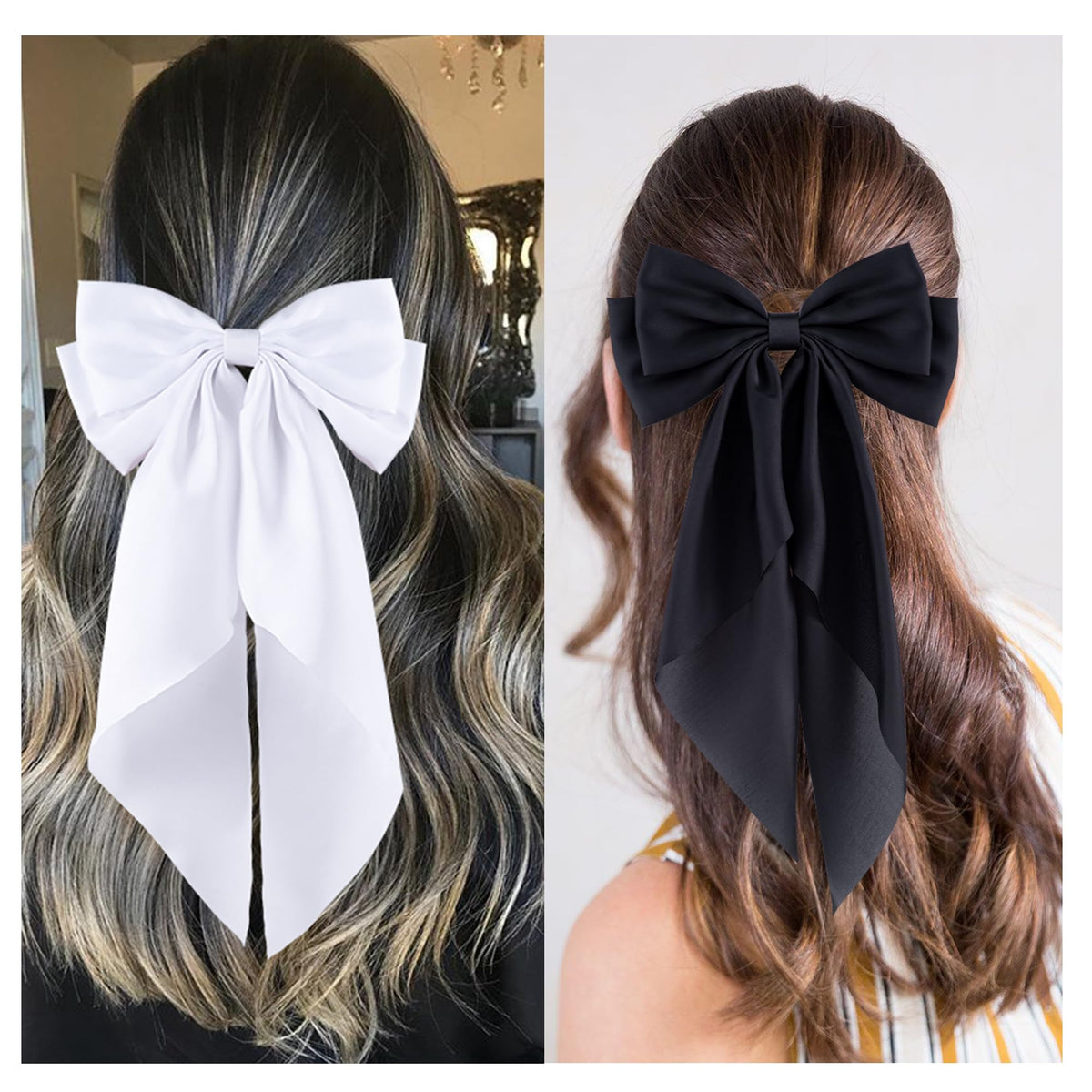 hisial Large Bow Hair Clips in white, styled in hair