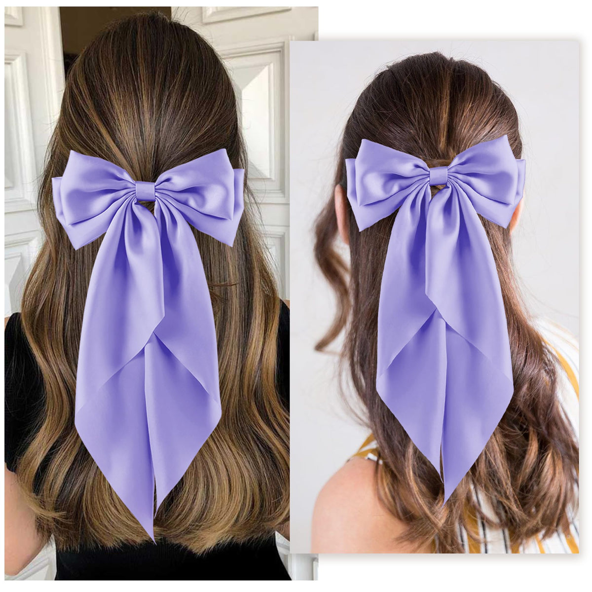 hisial Large Bow Hair Clips purple displayed with other colours