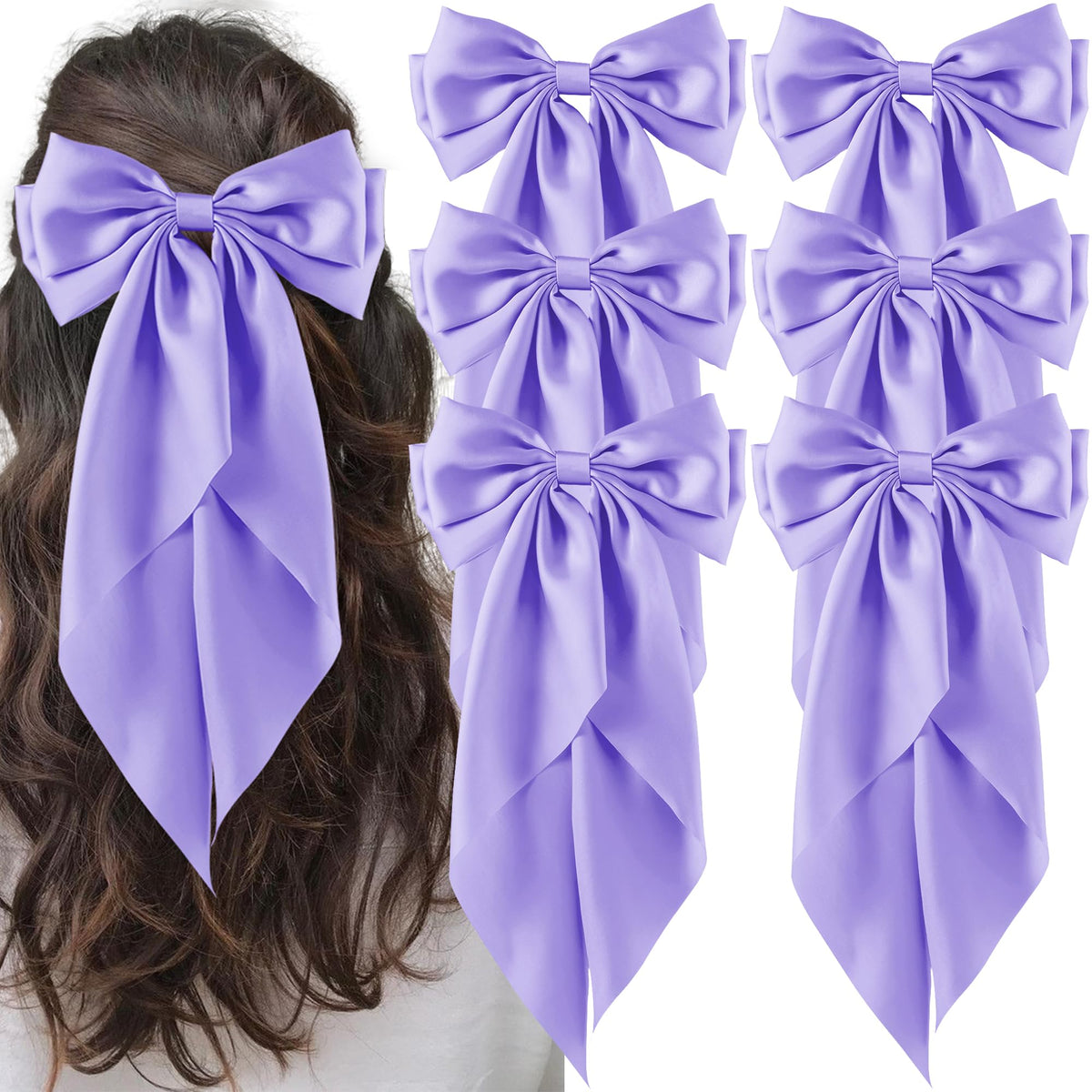 hisial Large Bow Hair Clips purple front view
