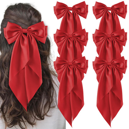 hisial Large Bow Hair Clips red satin front view