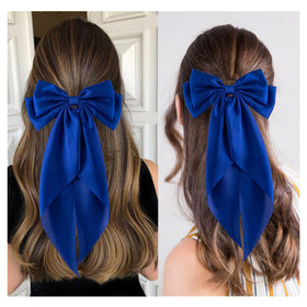 hisial Large Bow Hair Clips Royal Blue on a model